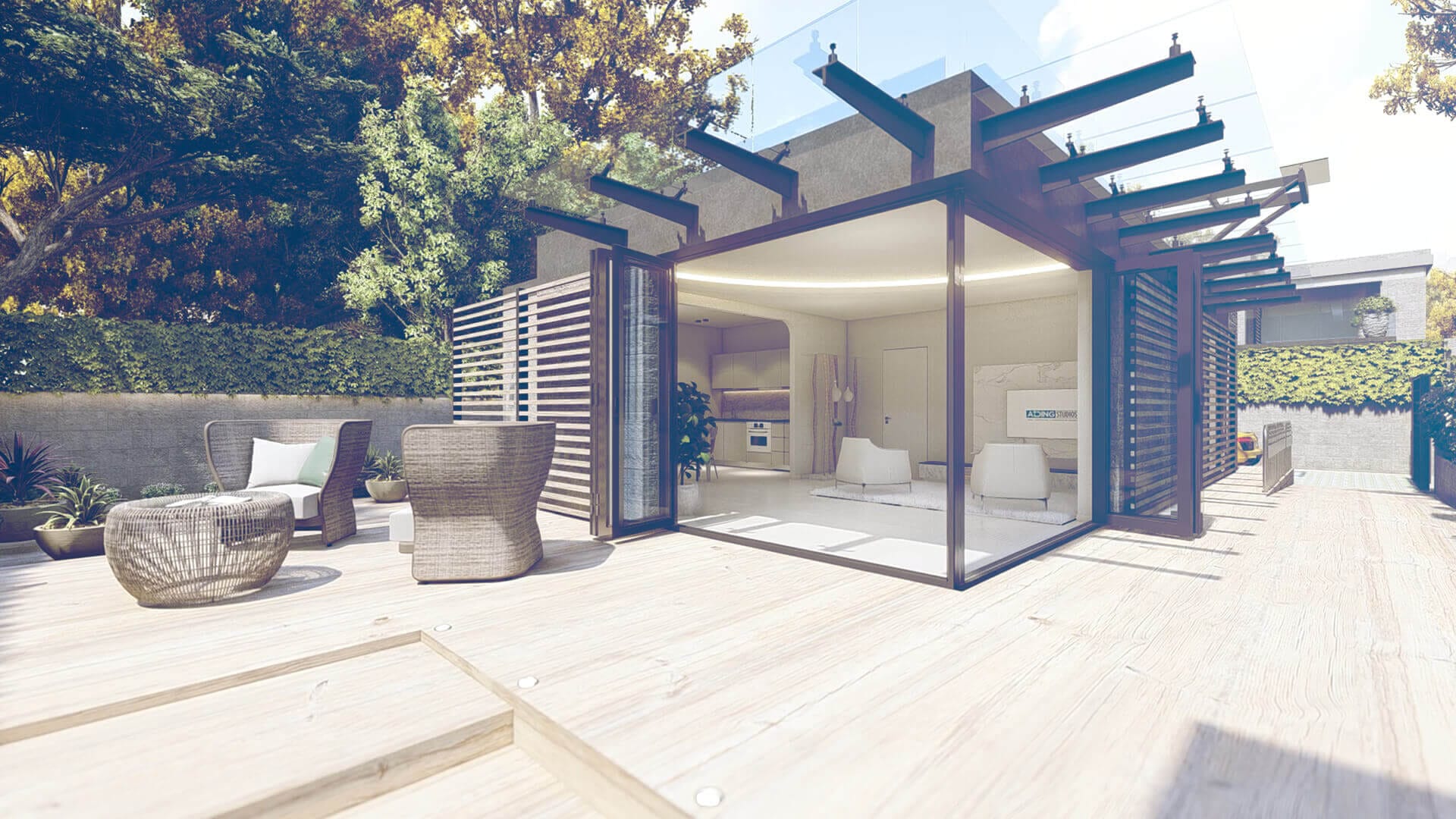 Rendering 3D esterni di giardini, terrazzi e masterplan aerei — ADDING Studios da 0,30€/mq — vista 2