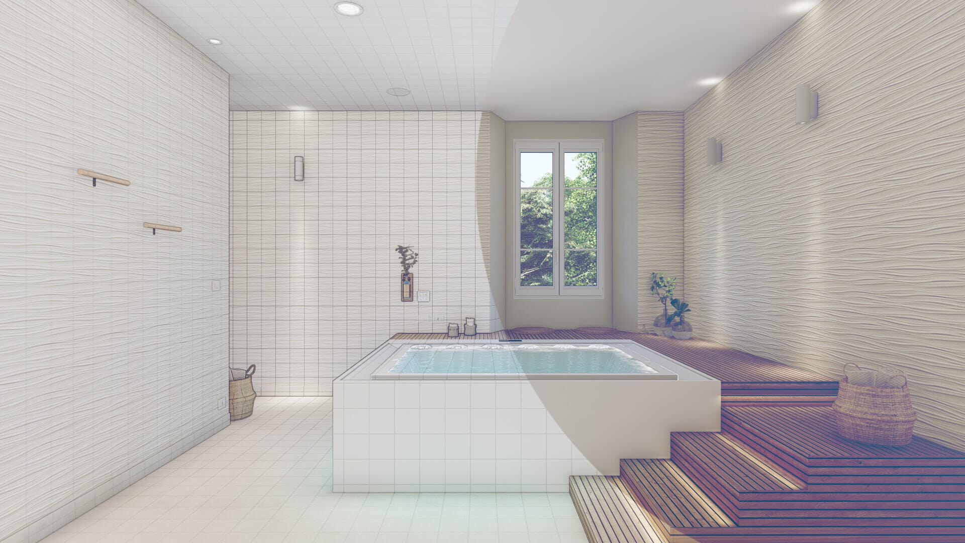 Rendering 3D interni fotorealistici di living, camere e bagni — ADDING Studios 1€/mq — vista 3