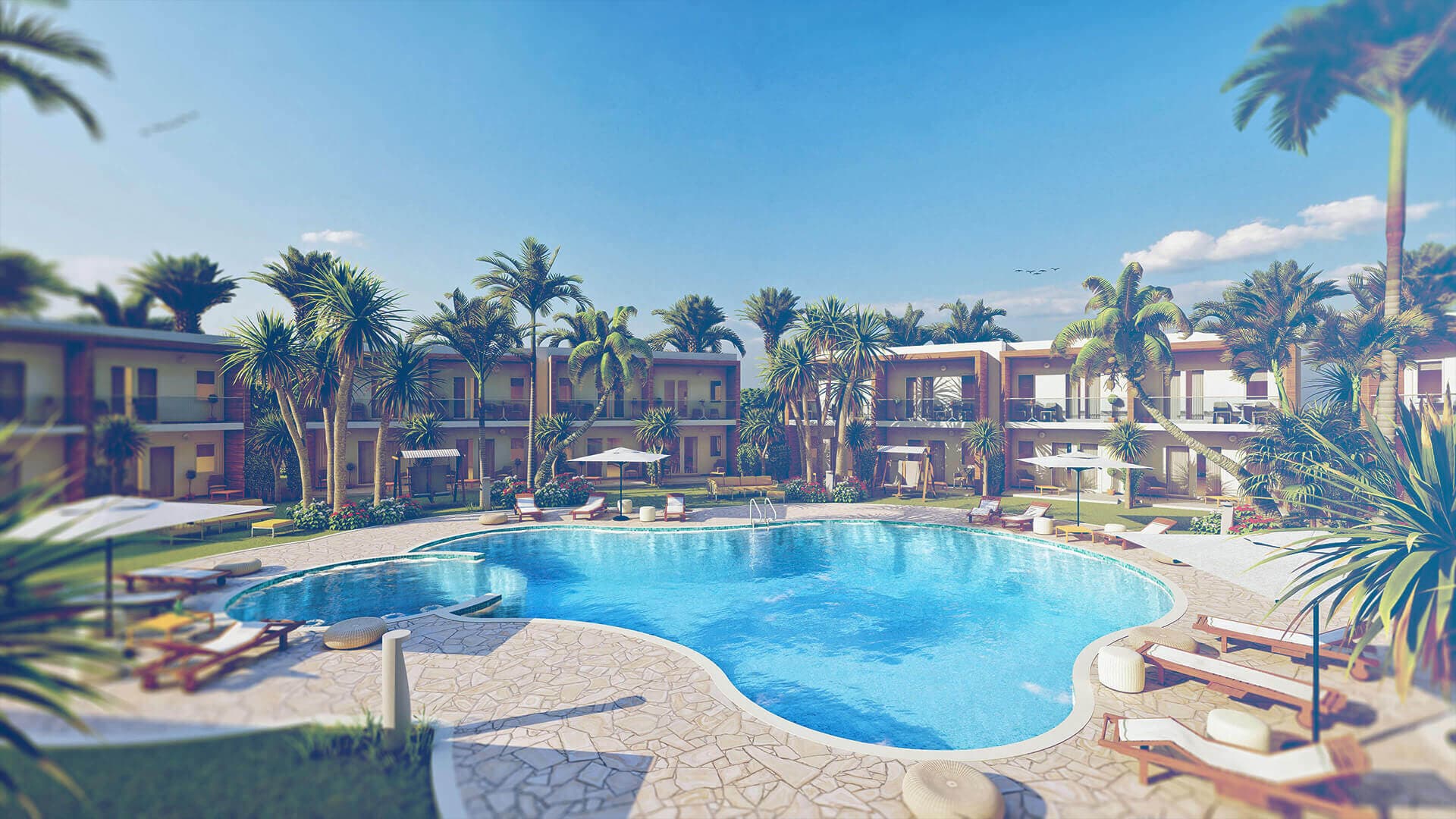 Rendering 3D exterior: complesso di case a schiera con pannelli solari — ADDING Studios