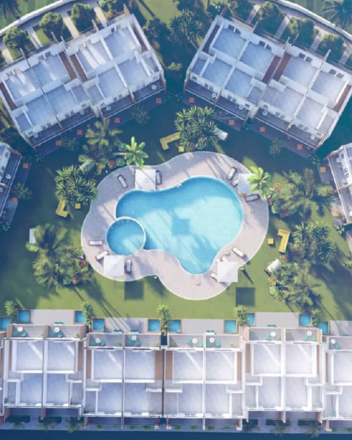 Rendering 3D fotorealistico di un residence con piscina — ADDING Studios